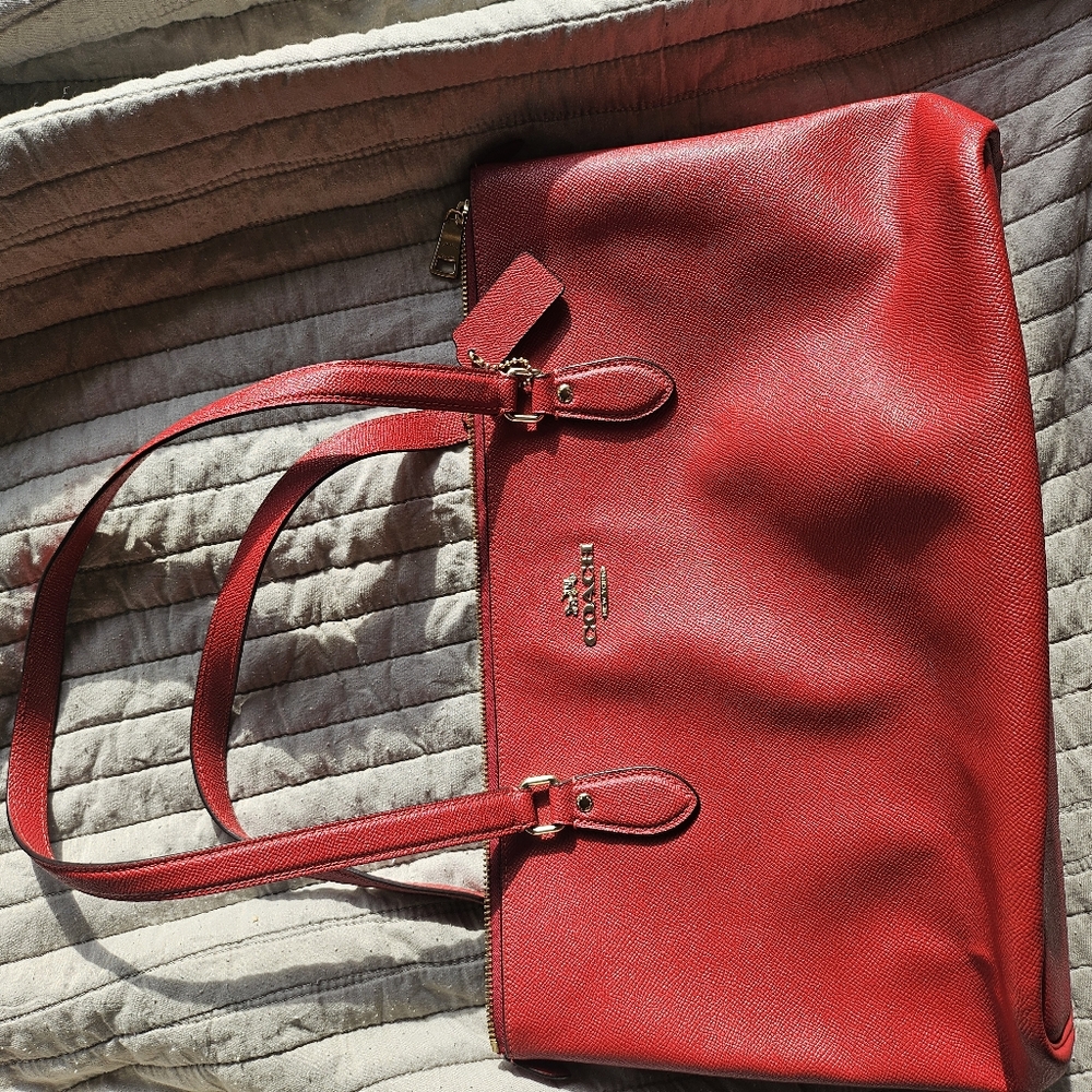 Coach Red City Zip Tote Crossgrain Leather